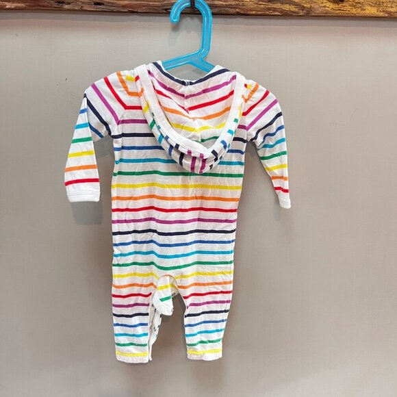 Primary Rainbow Striped Baby Romper With‎ Hood & Snaps 6-12 Months - Picture 3 of 3